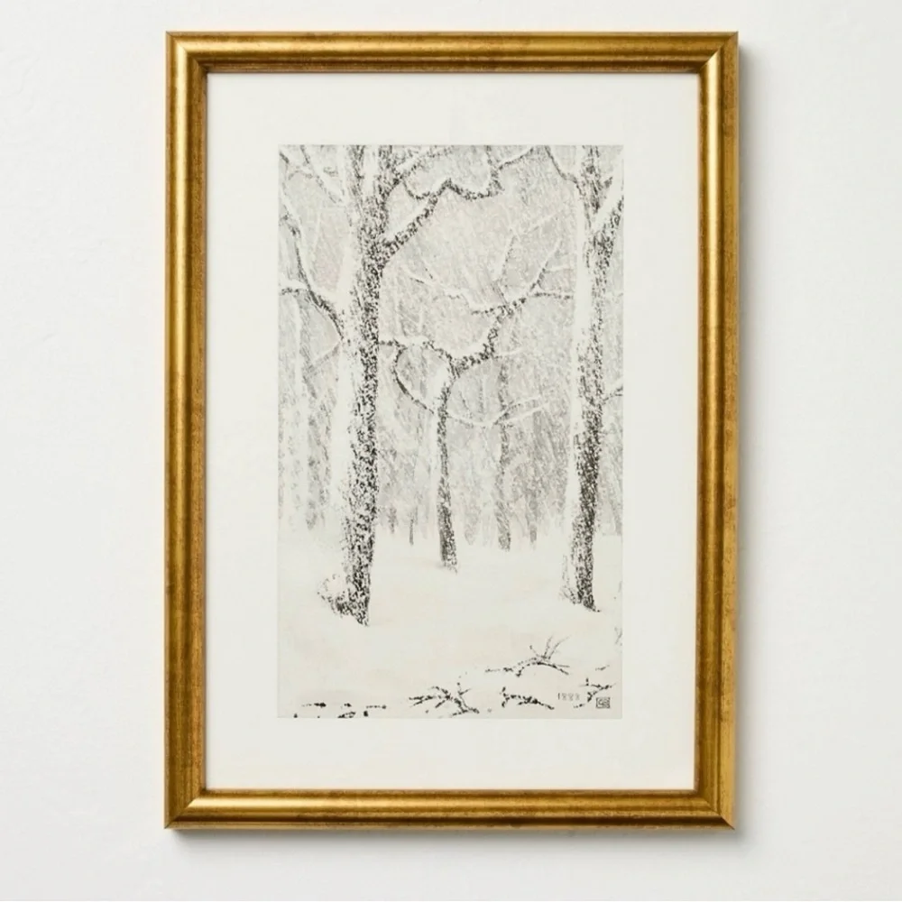 Hearth & Hand with Magnolia Snowy Trees Gold Framed Wall Art 10”x14” NWT